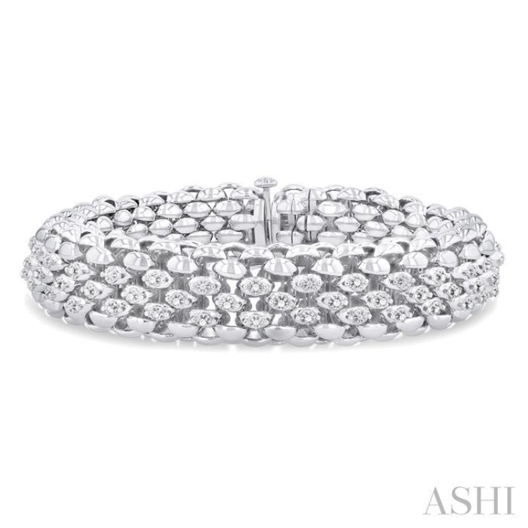 1/4 ctw Bold Weave Hollow Cylindrical Design Round Cut Diamond Fashion Bracelet in Sterling Silver