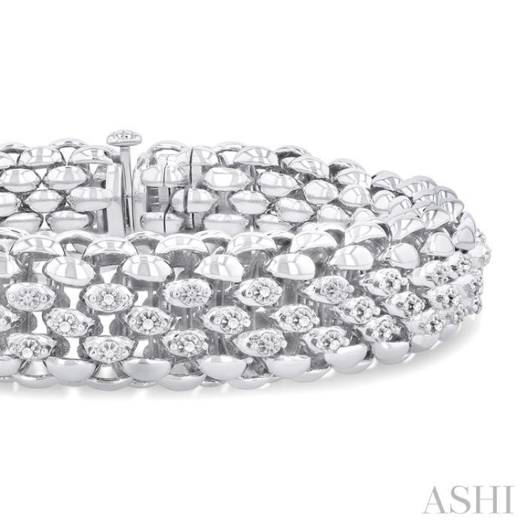 1/4 ctw Bold Weave Hollow Cylindrical Design Round Cut Diamond Fashion Bracelet in Sterling Silver