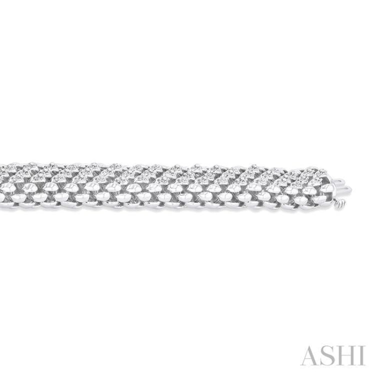 1/4 ctw Bold Weave Hollow Cylindrical Design Round Cut Diamond Fashion Bracelet in Sterling Silver