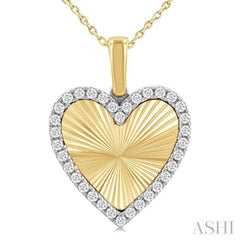 1/4 ctw Fluted Texture Heart Round Cut Diamond Fashion Pendant With Chain in 10K Yellow and White Gold
