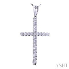 1/2 ctw Cross Shared Prong Set Round Cut Diamond Pendant With Chain in 14K White Gold