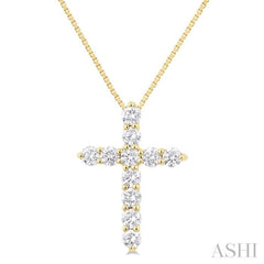 1/3 ctw Round Cut Diamond Cross Pendant in 14K Yellow Gold with Chain