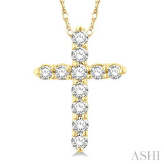 1/10 ctw Round Cut Diamond Cross Pendant in 10K Yellow Gold with Chain