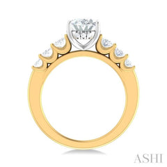 1 ctw Oval Shape Oval and Round Cut Diamond Semi Mount Engagement Ring in 14K Yellow and White Gold