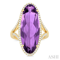 26x10 MM Oval Cut Amethyst and 1/2 ctw Round Cut Diamond Halo Semi Precious Ring in 14K Yellow Gold