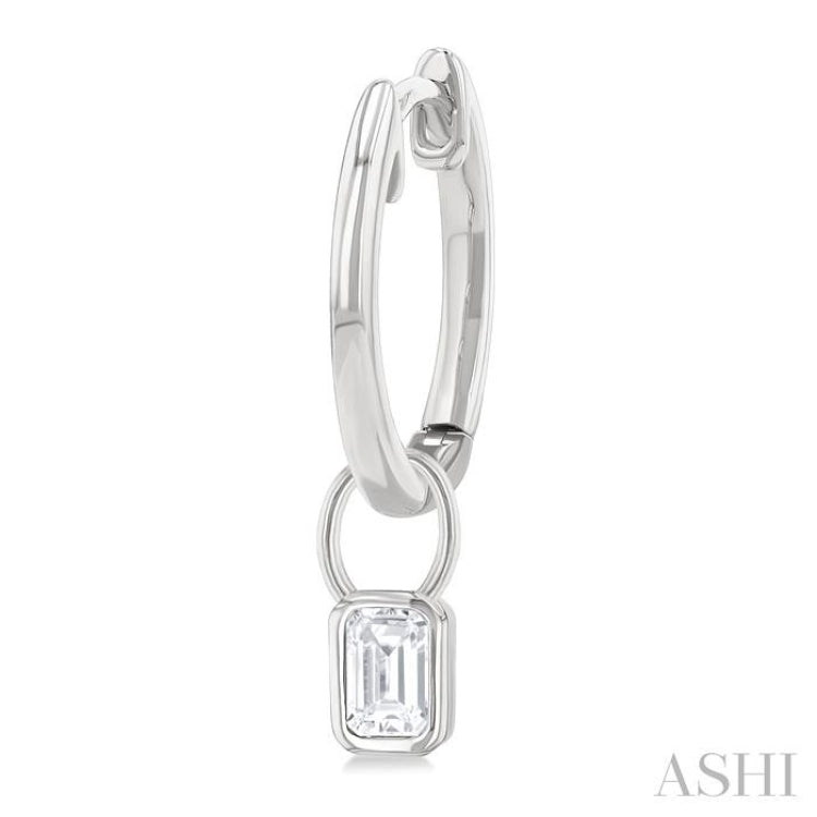 1/3 ctw Bezel Set Emerald Cut Diamond Huggie Earrings in 14K White Gold