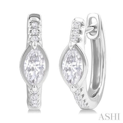 1/3 ctw Marquise Centerpiece and Round Cut Diamond Fashion Huggie Earrings in 14K White Gold