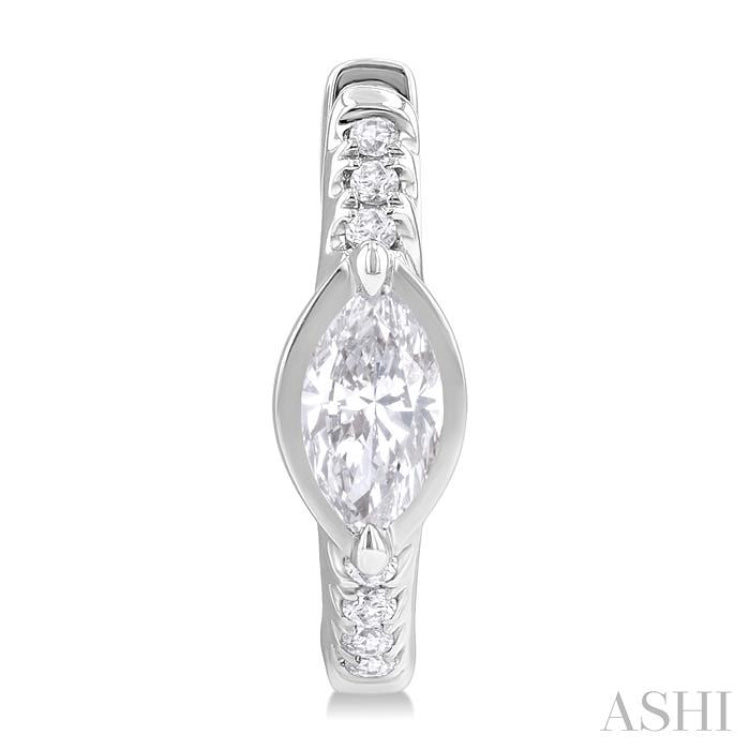 1/3 ctw Marquise Centerpiece and Round Cut Diamond Fashion Huggie Earrings in 14K White Gold