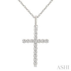 1/10 ctw Cross Round Cut Diamond Fashion Pendant With Chain in 14K White Gold