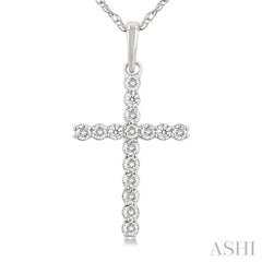 1/10 ctw Cross Round Cut Diamond Fashion Pendant With Chain in 14K White Gold