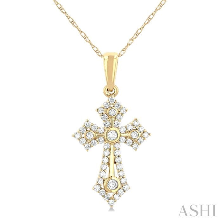 1/4 ctw Round Cut Diamond Cross Motif Fashion Pendant With Chain in 10K Yellow Gold