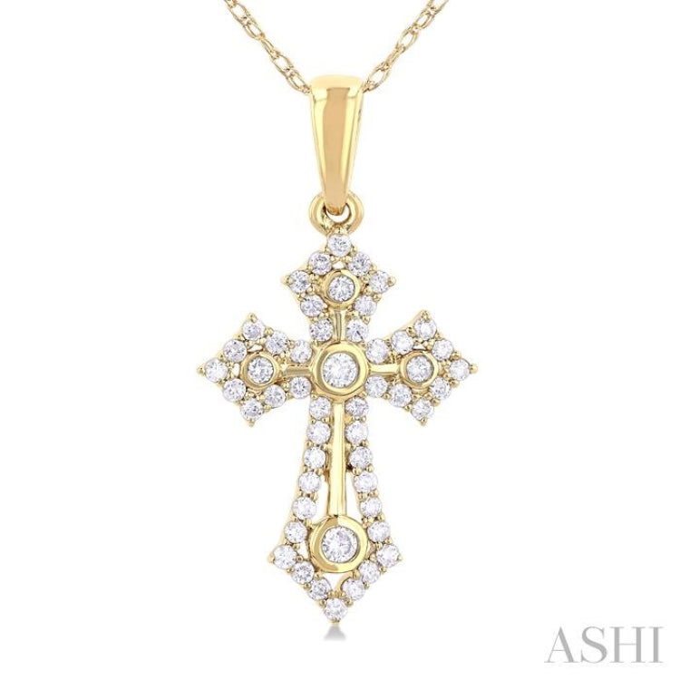 1/4 ctw Round Cut Diamond Cross Motif Fashion Pendant With Chain in 10K Yellow Gold