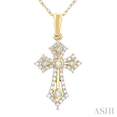 1/4 ctw Round Cut Diamond Cross Motif Fashion Pendant With Chain in 10K Yellow Gold
