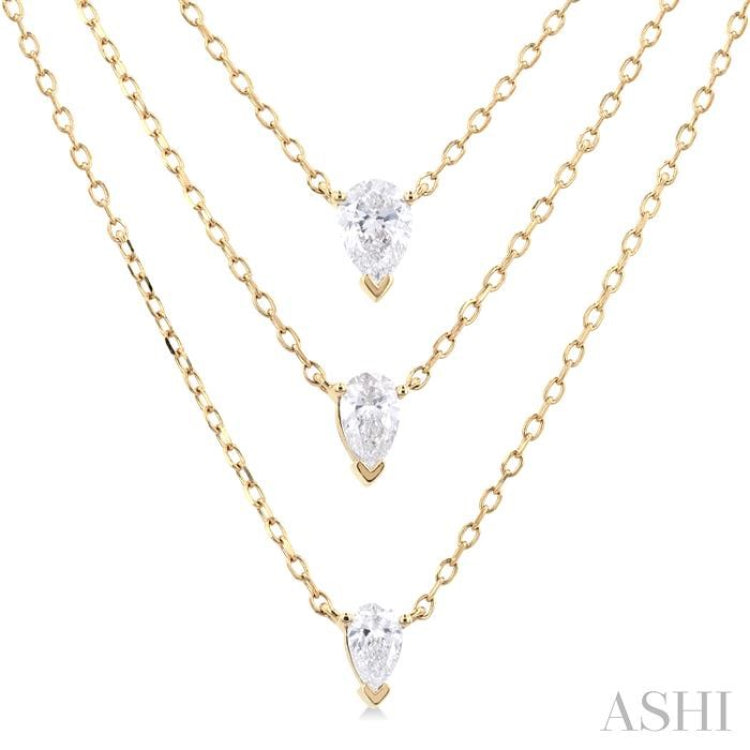 5/8 ctw Triple Pear Cut Diamond Layered Necklace in 14K Yellow Gold