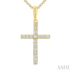 1/10 ctw Cross Round Cut Diamond Fashion Pendant With Chain in 14K Yellow Gold