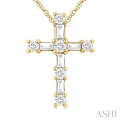 1/20 ctw Round Cut Diamond Cross Pendant in 10K Yellow Gold with Chain