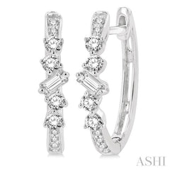 1/3 ctw Baguette and Round Cut Diamond Hoop Earrings in 14K White Gold