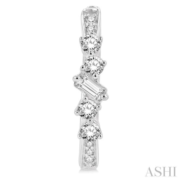 1/3 ctw Baguette and Round Cut Diamond Hoop Earrings in 14K White Gold