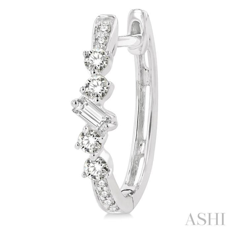 1/3 ctw Baguette and Round Cut Diamond Hoop Earrings in 14K White Gold