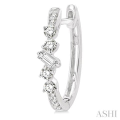 1/3 ctw Baguette and Round Cut Diamond Hoop Earrings in 14K White Gold