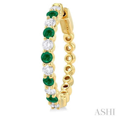 2.7 MM Round Cut Emerald and 7/8 ctw Round Cut Diamond Precious Hoop Earring in 14K Yellow Gold