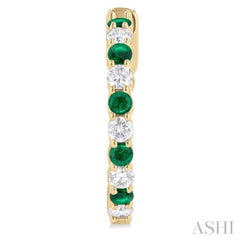 2.4 MM Round Cut Emerald and 5/8 ctw Round Cut Diamond Precious Hoop Earring in 14K Yellow Gold