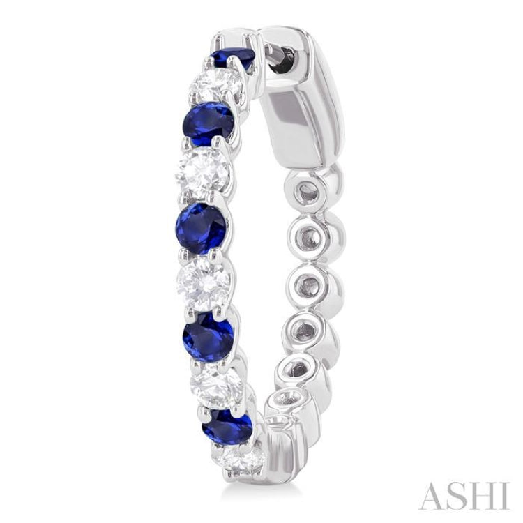 2.4 MM Round Cut Sapphire and 5/8 ctw Round Cut Diamond Precious Hoop Earring in 14K White Gold