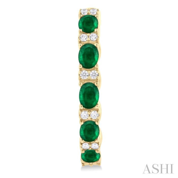4X3 MM Oval Cut Emerald and 1/4 ctw Round Cut Diamond Precious Hoop Earring in 14K Yellow Gold