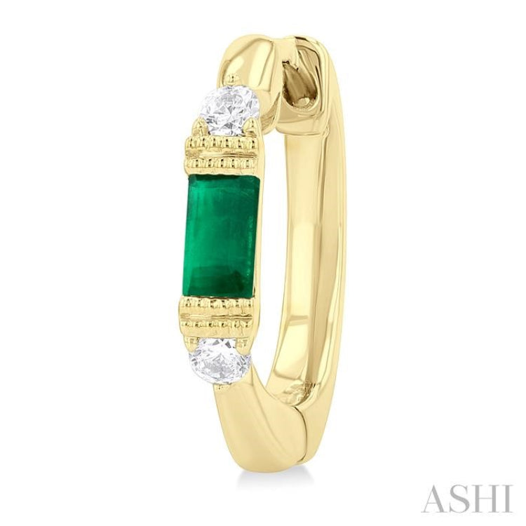 4X2 MM Baguette Cut Emerald and 1/10 ctw Round Cut Diamond Precious Hoop Earring in 10K Yellow Gold