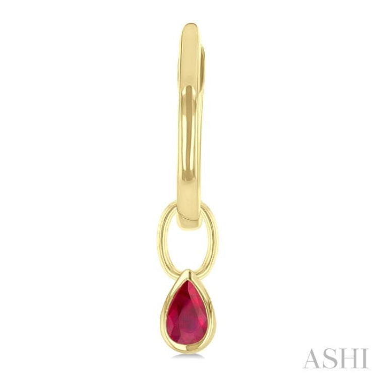 5x3 MM Bezel Set Pear Cut Ruby Precious Fashion Huggie Earrings in 14K Yellow Gold