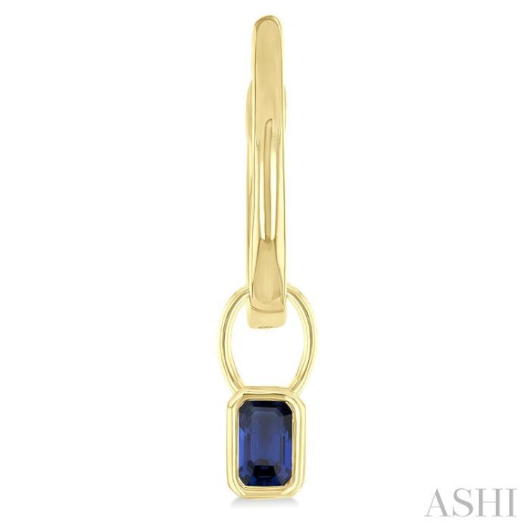 5x3 MM Bezel Set Emerald Cut Sapphire Precious Fashion Huggie Earrings in 14K Yellow Gold