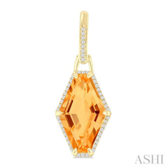 16x10 MM Hexagon Shape Citrine and 1/4 ctw Round Cut Diamond Halo Semi Precious Earrings in 14K Yellow Gold