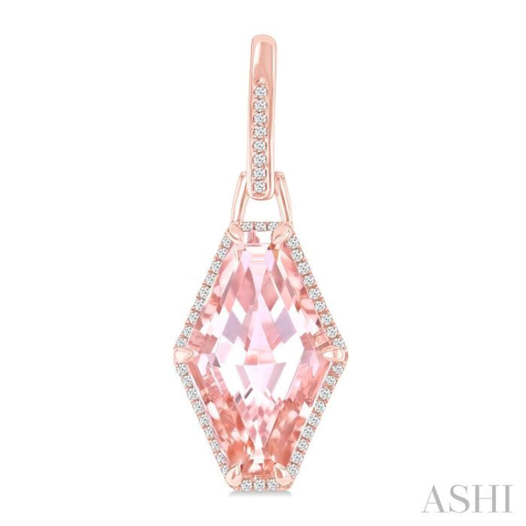16x10 MM Hexagon Shape Morganite and 1/4 ctw Round Cut Diamond Halo Semi Precious Earrings in 14K Rose Gold