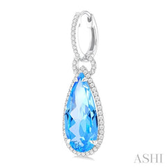 18X8 MM Pear Cut Blue Topaz and 5/8 ctw Round Cut Diamond Halo Semi Precious Earrings in 14K White Gold