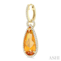 18X8 MM Pear Cut Citrine and 5/8 ctw Round Cut Diamond Halo Semi Precious Earrings in 14K Yellow Gold