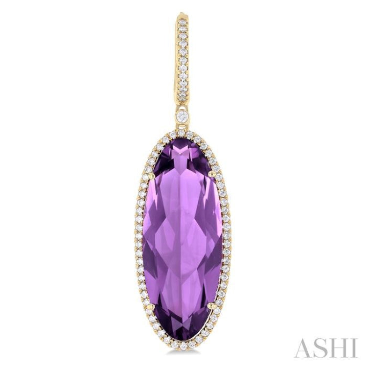 20x8 MM Oval Cut Amethyst and 1/2 ctw Round Cut Diamond Halo Semi Precious Earrings in 14K Yellow Gold
