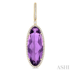 20x8 MM Oval Cut Amethyst and 1/2 ctw Round Cut Diamond Halo Semi Precious Earrings in 14K Yellow Gold