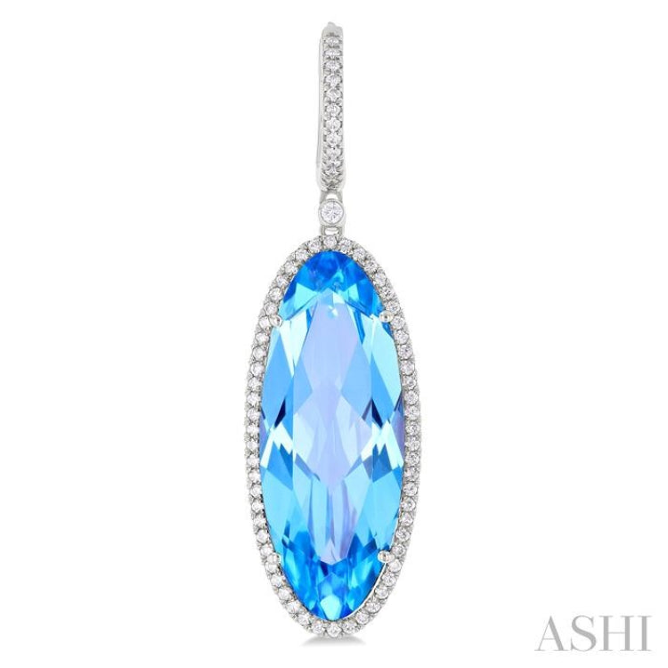 20x8 MM Oval Cut Blue Topaz and 1/2 ctw Round Cut Diamond Halo Semi Precious Earrings in 14K White Gold