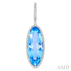 20x8 MM Oval Cut Blue Topaz and 1/2 ctw Round Cut Diamond Halo Semi Precious Earrings in 14K White Gold