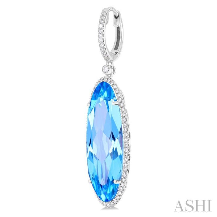 20x8 MM Oval Cut Blue Topaz and 1/2 ctw Round Cut Diamond Halo Semi Precious Earrings in 14K White Gold