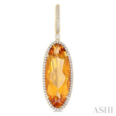 20x8 MM Oval Cut Citrine and 1/2 ctw Round Cut Diamond Halo Semi Precious Earrings in 14K Yellow Gold
