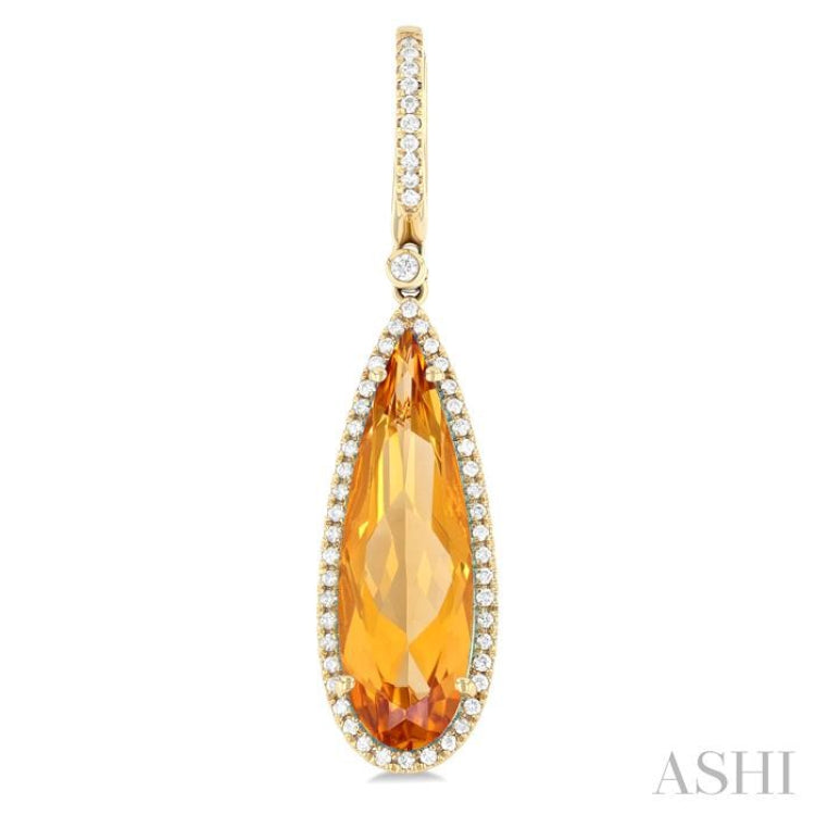 23x7 MM Pear Shape Citrine and 3/8 ctw Round Cut Diamond Halo Semi Precious Earrings in 14K Yellow Gold