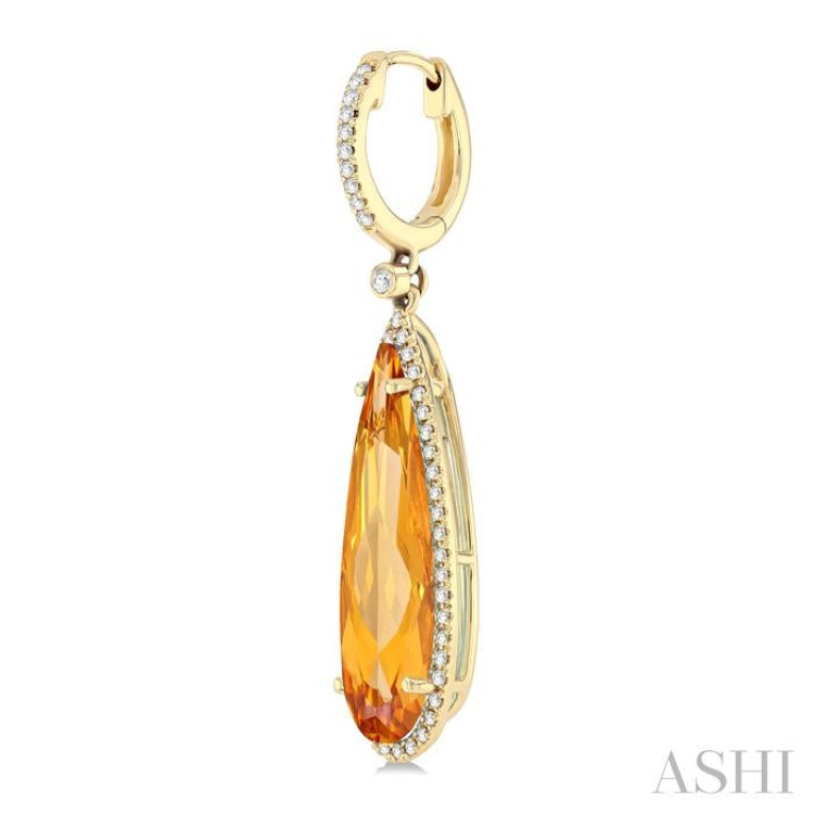 23x7 MM Pear Shape Citrine and 3/8 ctw Round Cut Diamond Halo Semi Precious Earrings in 14K Yellow Gold