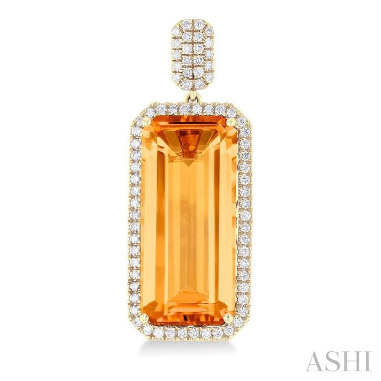 22x10 MM Emerald Cut Citrine and 7/8 ctw Round Cut Diamond Halo Semi Precious Earrings in 14K Yellow Gold