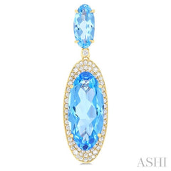 18x8 MM & 10x5 MM Oval Cut Blue Topaz and 3/4 ctw Round Cut Diamond Halo Semi Precious Earrings in 14K Yellow Gold