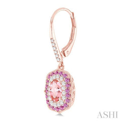 6x4 MM Oval Cut Morganite, 1.25 MM Pink Sapphire and 1/3 ctw Round Cut Diamond Halo Precious and Semi Precious Fashion Earrings in 14K Rose Gold