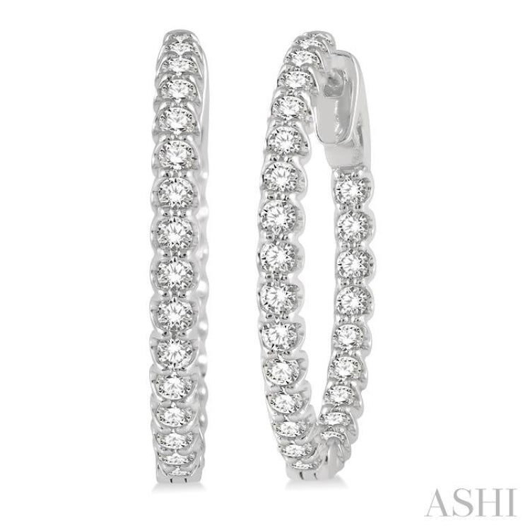 1 1/2 ctw Inside-Out Round Cut Diamond Hoop Earrings in 14K White Gold