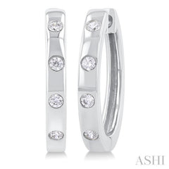 1/6 ctw Flush Bezel Set Diamond Fashion Hoop Earring in 10K White Gold