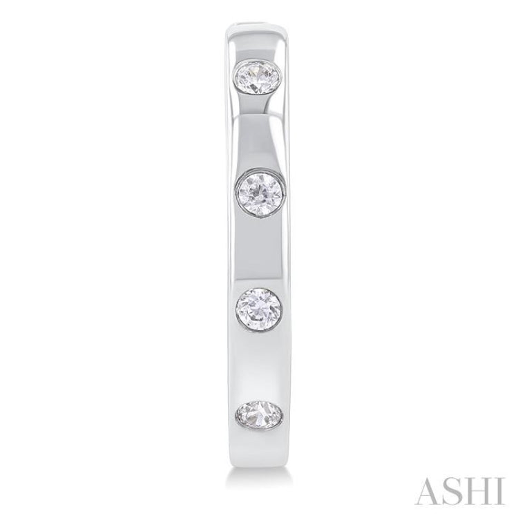 1/6 ctw Flush Bezel Set Diamond Fashion Hoop Earring in 10K White Gold