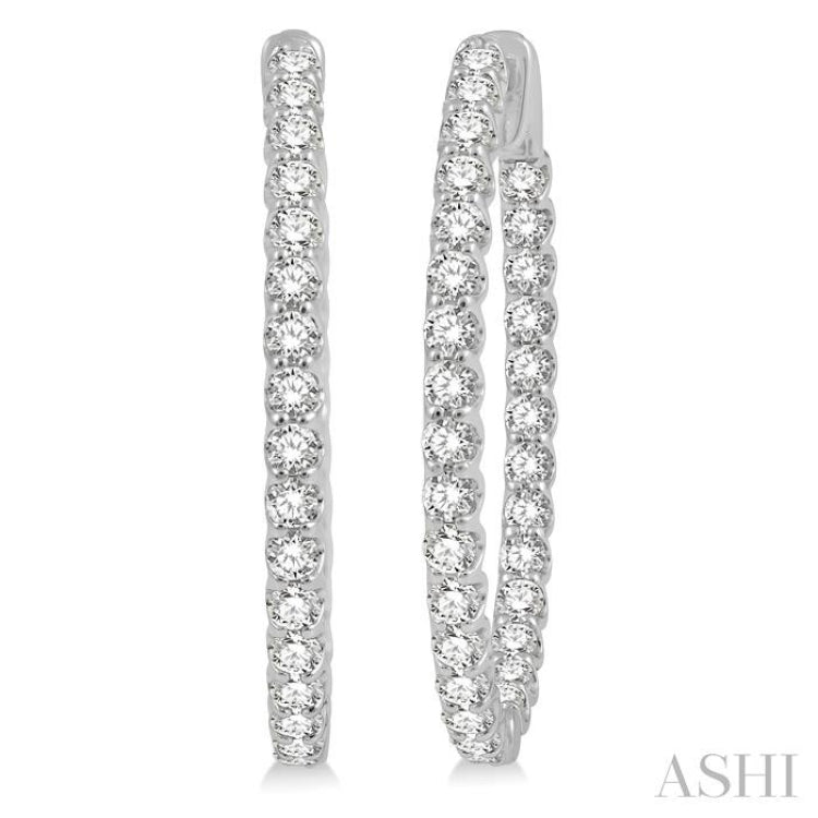 3 ctw Inside-Out Round Cut Diamond Oval Shape Hoop Earrings in 14K White Gold